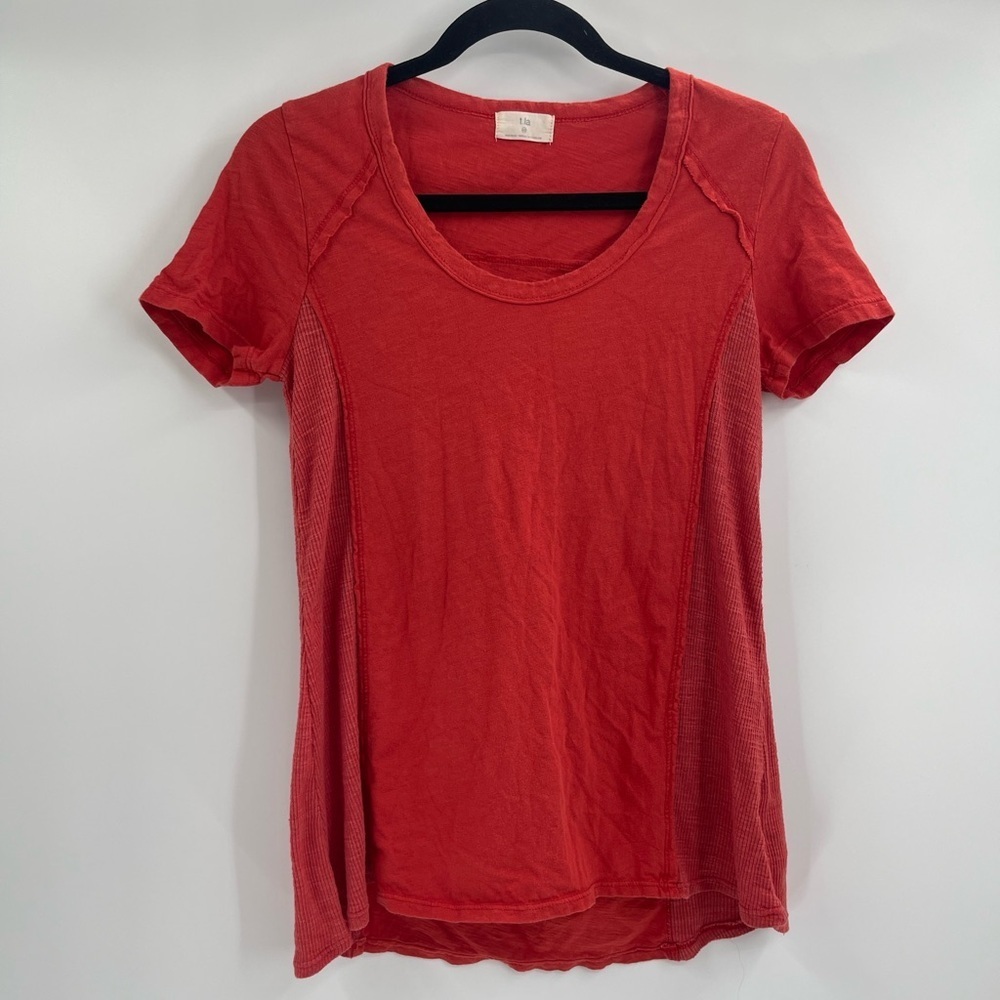 T.la Anthropologie red thermal Y2k boho cotton short sleeve tee size xs